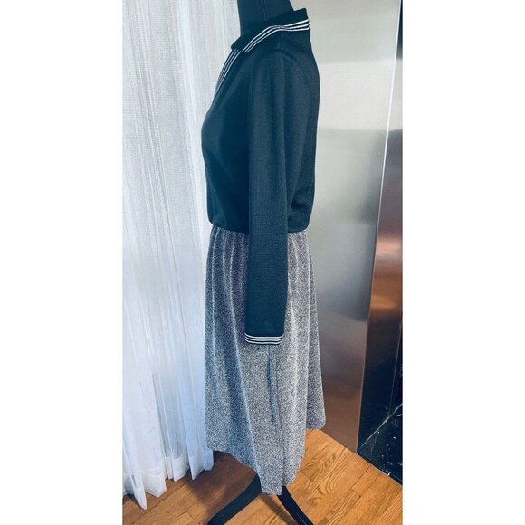 Vintage1970 dress, black top, grey skirt, long sleeves shirtdress, 2/4 (S) - Picture 5 of 10